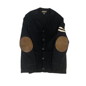 Vintage Ralph Lauren Rugby Varsity Striped Cardigan with Leather Elbow Patches